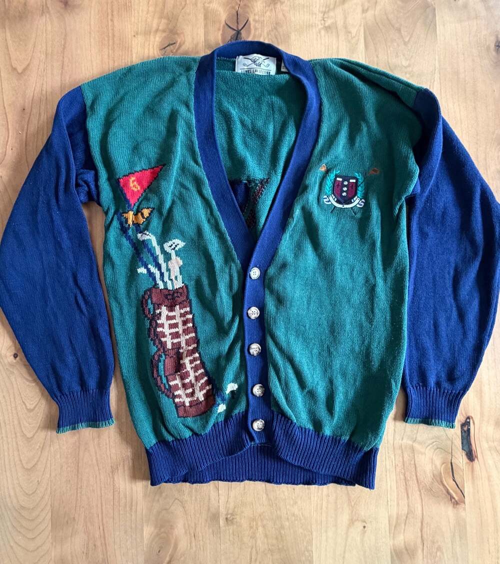 Links Collection Vintage Golf Motif Cardigan Sweater